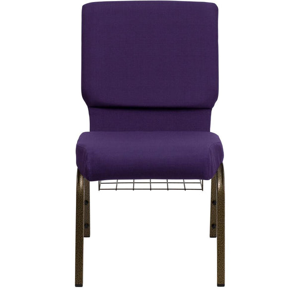 Hercules Series 18.5''W Church Chair In Royal Purple Fabric With Cup Book Rack - Gold Vein Frame By Flash Furniture | Side Chairs | Modishstore - 4