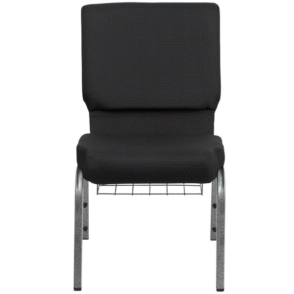 Hercules Series 18.5''W Church Chair In Black Patterned Fabric With Cup Book Rack - Silver Vein Frame By Flash Furniture | Side Chairs | Modishstore - 4