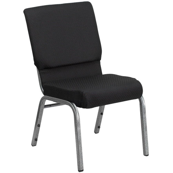 Hercules Series 18.5''W Stacking Church Chair In Black Patterned Fabric - Silver Vein Frame By Flash Furniture | Side Chairs | Modishstore
