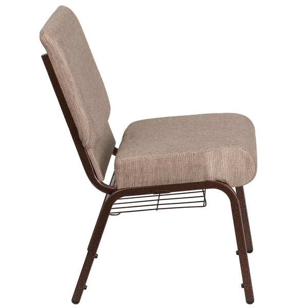Hercules Series 21''W Church Chair In Beige Fabric With Book Rack - Copper Vein Frame By Flash Furniture | Side Chairs | Modishstore - 2