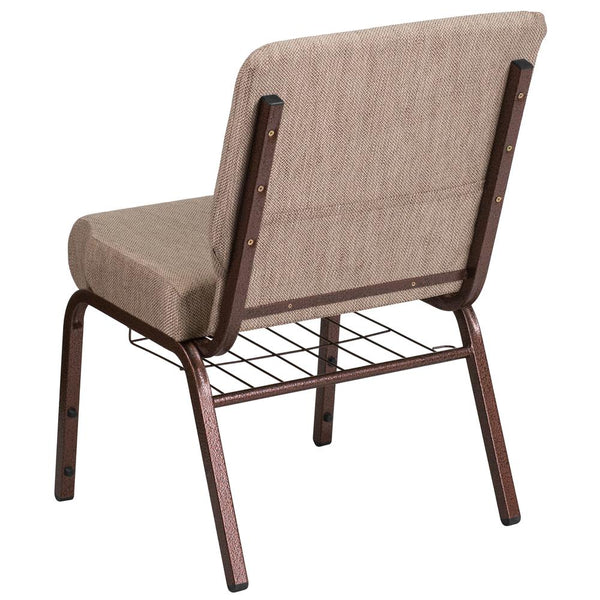 Hercules Series 21''W Church Chair In Beige Fabric With Book Rack - Copper Vein Frame By Flash Furniture | Side Chairs | Modishstore - 3