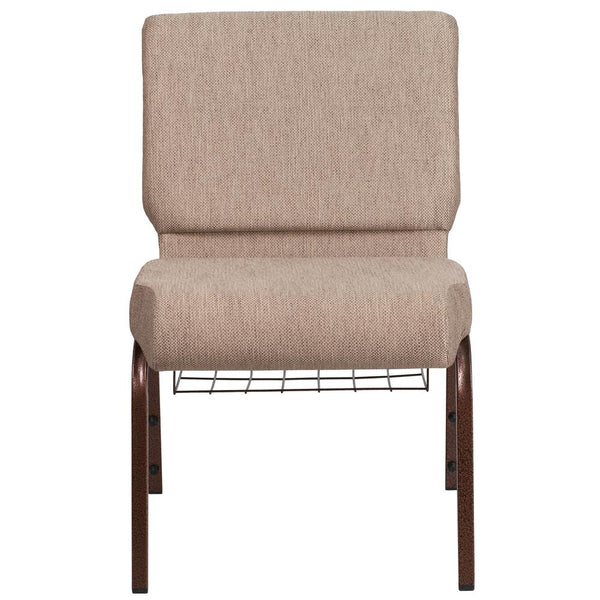 Hercules Series 21''W Church Chair In Beige Fabric With Book Rack - Copper Vein Frame By Flash Furniture | Side Chairs | Modishstore - 4