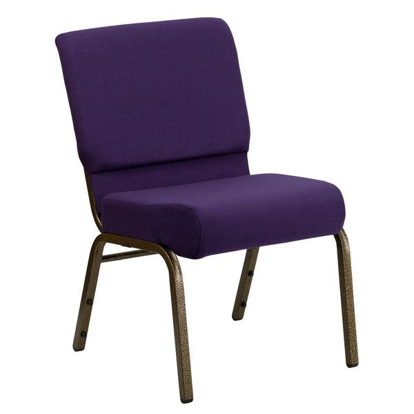 Hercules Series 21''W Stacking Church Chair In Royal Purple Fabric - Gold Vein Frame By Flash Furniture | Side Chairs | Modishstore