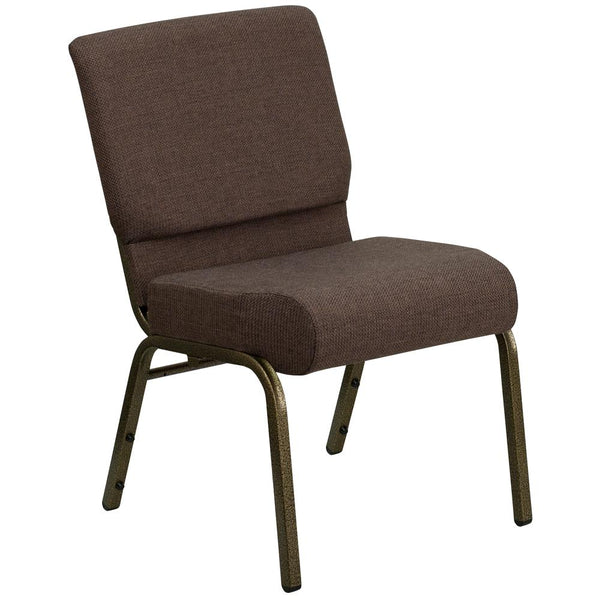 Hercules Series 21''W Stacking Church Chair In Brown Fabric - Gold Vein Frame By Flash Furniture | Side Chairs | Modishstore