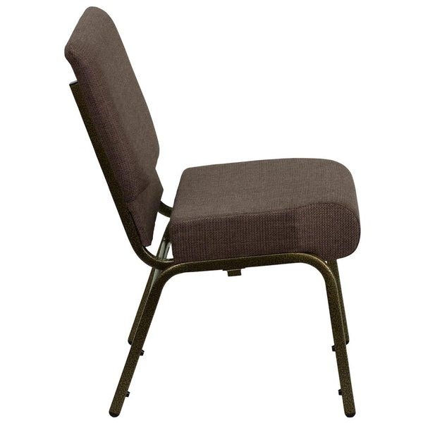 Hercules Series 21''W Stacking Church Chair In Brown Fabric - Gold Vein Frame By Flash Furniture | Side Chairs | Modishstore - 2