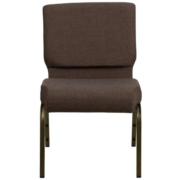 Hercules Series 21''W Stacking Church Chair In Brown Fabric - Gold Vein Frame By Flash Furniture | Side Chairs | Modishstore - 4