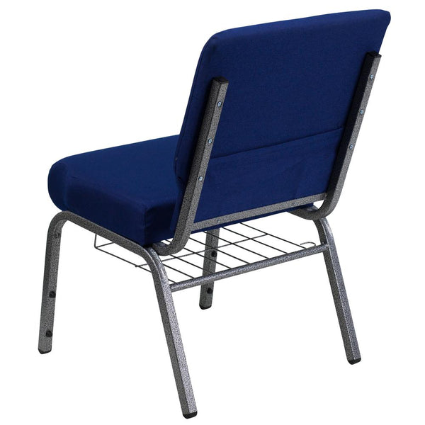 Hercules Series 21''W Church Chair In Navy Blue Fabric With Cup Book Rack - Silver Vein Frame By Flash Furniture | Side Chairs | Modishstore - 3