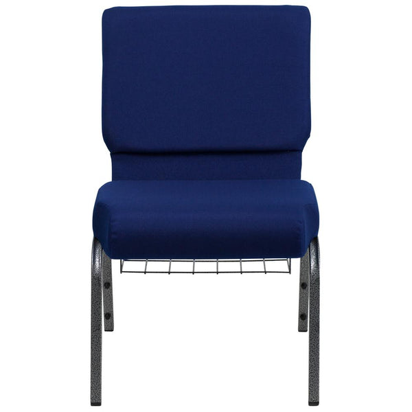 Hercules Series 21''W Church Chair In Navy Blue Fabric With Cup Book Rack - Silver Vein Frame By Flash Furniture | Side Chairs | Modishstore - 4
