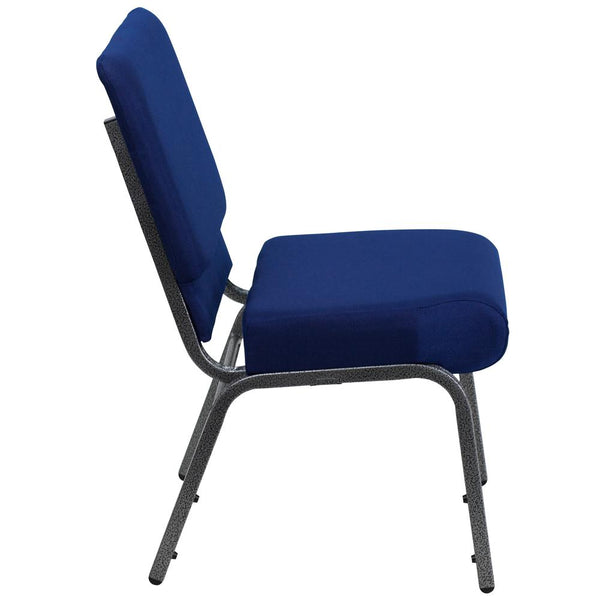 Hercules Series 21''W Stacking Church Chair In Navy Blue Fabric - Silver Vein Frame By Flash Furniture | Side Chairs | Modishstore - 2