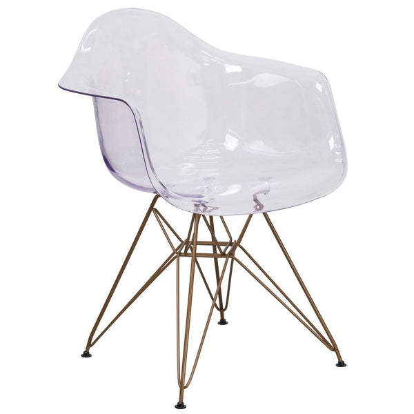 Alonza Series Transparent Side Chair With Gold Base By Flash Furniture | Dining Chairs | Modishstore