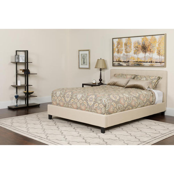 Tribeca Full Size Tufted Upholstered Platform Bed In Beige Fabric With Memory Foam Mattress By Flash Furniture | Beds | Modishstore