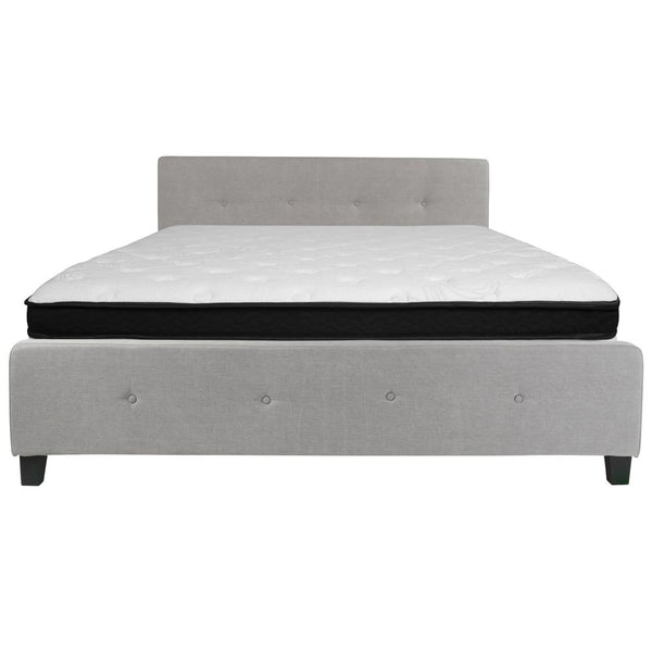 Tribeca King Size Tufted Upholstered Platform Bed In Light Gray Fabric With Memory Foam Mattress By Flash Furniture | Beds | Modishstore - 3