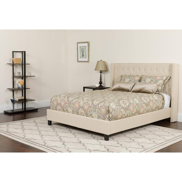 Riverdale Twin Size Tufted Upholstered Platform Bed In Beige Fabric With Memory Foam Mattress By Flash Furniture | Beds | Modishstore