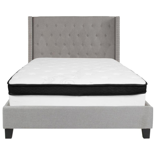 Riverdale Full Size Tufted Upholstered Platform Bed In Light Gray Fabric With Memory Foam Mattress By Flash Furniture | Beds | Modishstore - 3