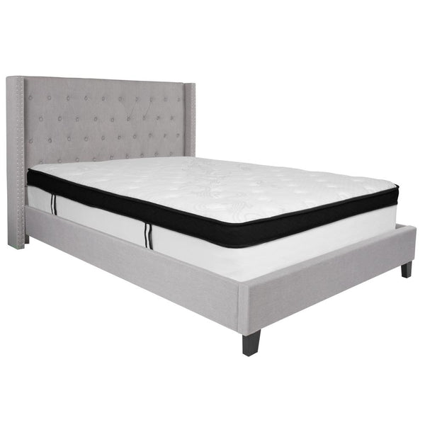 Riverdale Queen Size Tufted Upholstered Platform Bed In Light Gray Fabric With Memory Foam Mattress By Flash Furniture | Beds | Modishstore - 2