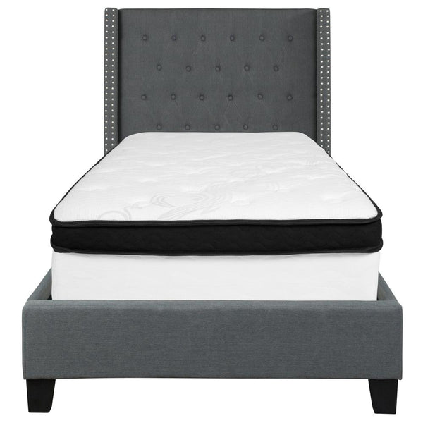 Riverdale Twin Size Tufted Upholstered Platform Bed In Dark Gray Fabric With Memory Foam Mattress By Flash Furniture | Beds | Modishstore - 3