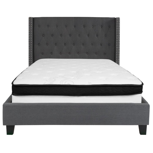 Riverdale Full Size Tufted Upholstered Platform Bed In Dark Gray Fabric With Memory Foam Mattress By Flash Furniture | Beds | Modishstore - 3