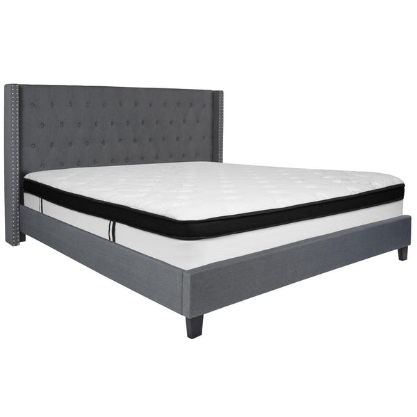 Riverdale King Size Tufted Upholstered Platform Bed In Dark Gray Fabric With Memory Foam Mattress By Flash Furniture | Beds | Modishstore - 2