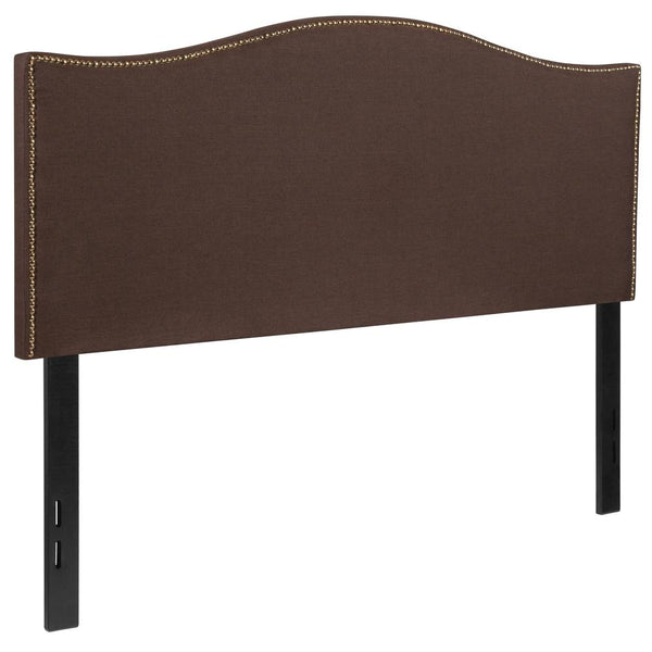 Upholstered Full Size Arched Headboard With Accent Nail Trim In Dark Brown Fabric By Flash Furniture | Headboards | Modishstore - 3