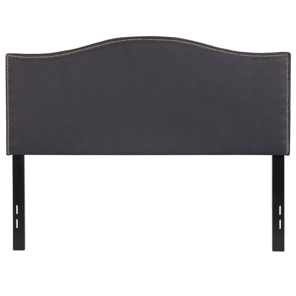 Upholstered Full Size Arched Headboard With Accent Nail Trim In Dark Gray Fabric By Flash Furniture | Headboards | Modishstore