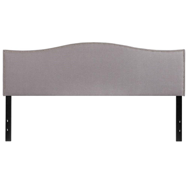 Upholstered King Size Arched Headboard With Accent Nail Trim In Light Gray Fabric By Flash Furniture | Headboards | Modishstore