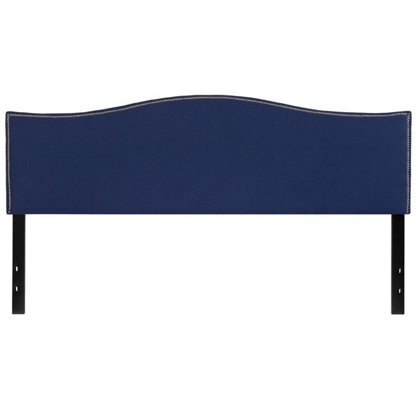 Upholstered King Size Arched Headboard With Accent Nail Trim In Navy Fabric By Flash Furniture | Headboards | Modishstore