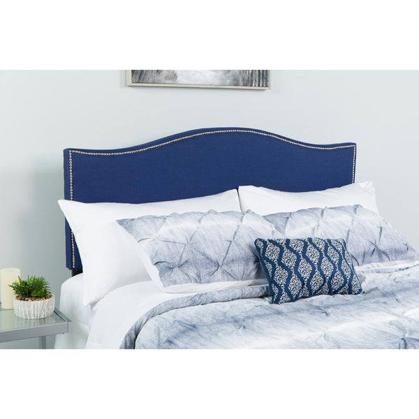 Upholstered King Size Arched Headboard With Accent Nail Trim In Navy Fabric By Flash Furniture | Headboards | Modishstore - 3