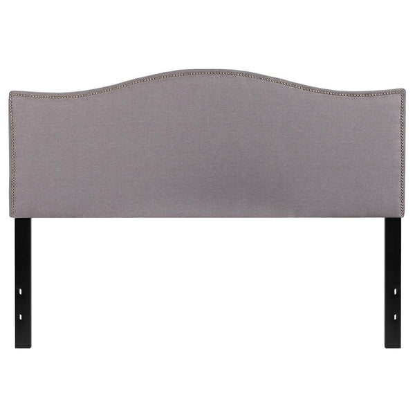 Upholstered Queen Size Arched Headboard With Accent Nail Trim In Light Gray Fabric By Flash Furniture | Headboards | Modishstore