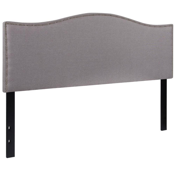 Upholstered Queen Size Arched Headboard With Accent Nail Trim In Light Gray Fabric By Flash Furniture | Headboards | Modishstore - 3
