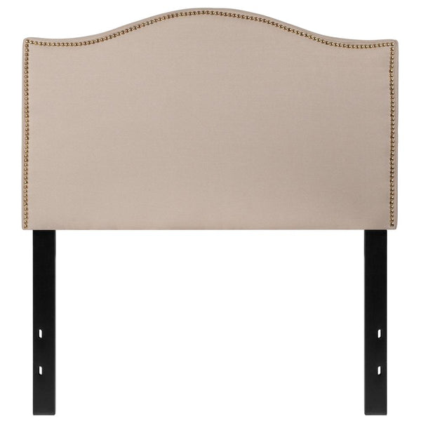 Upholstered Twin Size Arched Headboard With Accent Nail Trim In Beige Fabric By Flash Furniture | Headboards | Modishstore