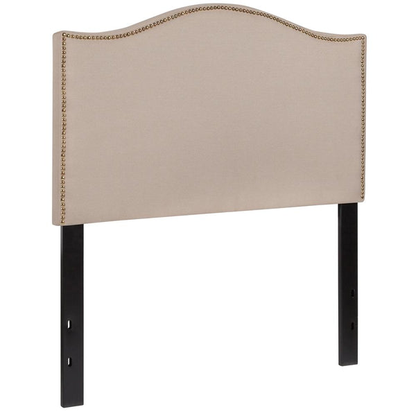 Upholstered Twin Size Arched Headboard With Accent Nail Trim In Beige Fabric By Flash Furniture | Headboards | Modishstore - 3