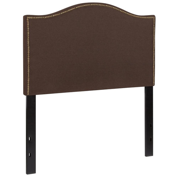 Upholstered Twin Size Arched Headboard With Accent Nail Trim In Dark Brown Fabric By Flash Furniture | Headboards | Modishstore - 3