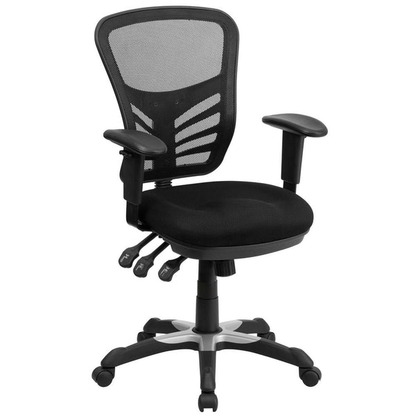 Mid-Back Black Mesh Multifunction Executive Swivel Ergonomic Office Chair With Adjustable Arms By Flash Furniture | Office Chairs | Modishstore - 2