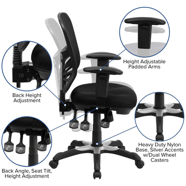 Mid-Back Black Mesh Multifunction Executive Swivel Ergonomic Office Chair With Adjustable Arms By Flash Furniture | Office Chairs | Modishstore - 3