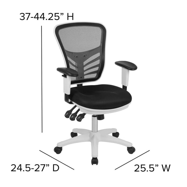 Mid-Back Black Mesh Multifunction Executive Swivel Ergonomic Office Chair With Adjustable Arms And White Frame By Flash Furniture | Office Chairs | Modishstore - 4