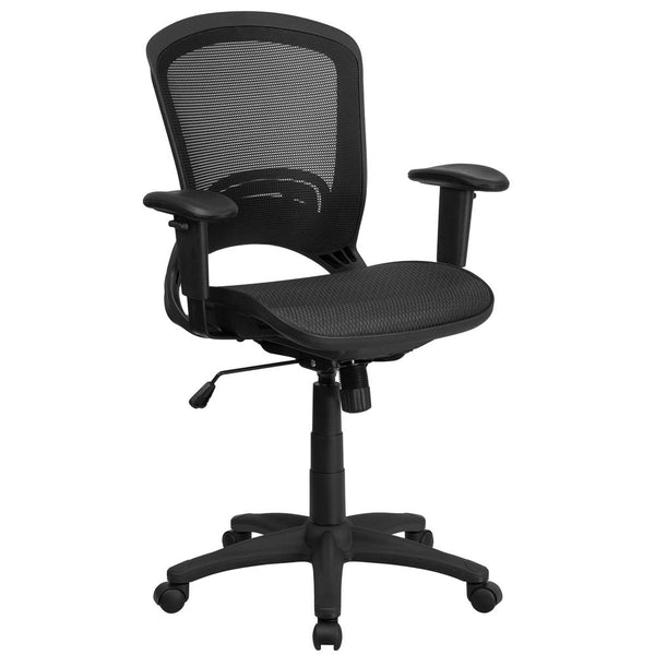 Mid-Back Transparent Black Mesh Executive Swivel Office Chair With Adjustable Arms By Flash Furniture | Office Chairs | Modishstore