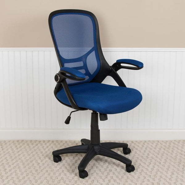 High Back Blue Mesh Ergonomic Swivel Office Chair With Black Frame And Flip-Up Arms By Flash Furniture | Office Chairs | Modishstore - 3