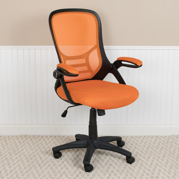 High Back Orange Mesh Ergonomic Swivel Office Chair With Black Frame And Flip-Up Arms By Flash Furniture | Office Chairs | Modishstore - 3