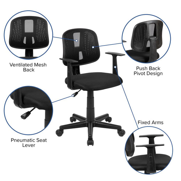 Flash Fundamentals Mid-Back Black Mesh Swivel Task Office Chair With Pivot Back And Arms, Bifma Certified By Flash Furniture | Office Chairs | Modishstore - 3