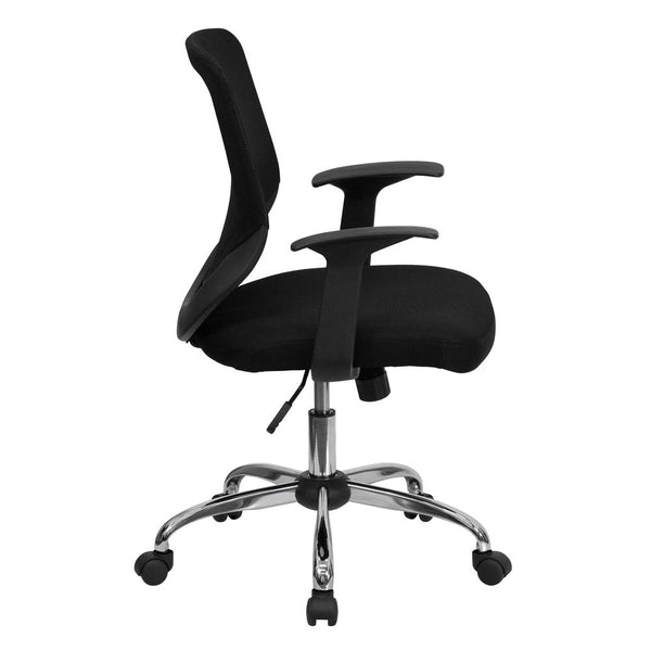 Mid-Back Black Mesh Tapered Back Swivel Task Office Chair With Chrome Base And T-Arms By Flash Furniture | Office Chairs | Modishstore - 2