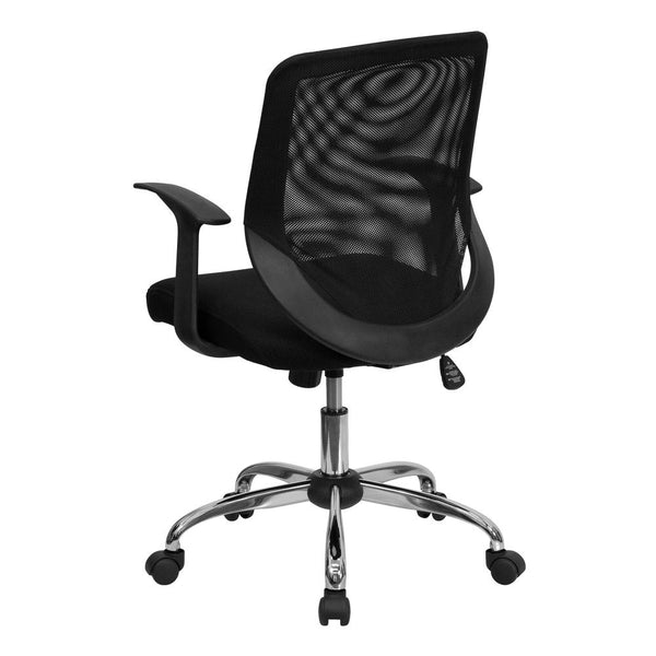 Mid-Back Black Mesh Tapered Back Swivel Task Office Chair With Chrome Base And T-Arms By Flash Furniture | Office Chairs | Modishstore - 3