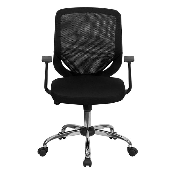 Mid-Back Black Mesh Tapered Back Swivel Task Office Chair With Chrome Base And T-Arms By Flash Furniture | Office Chairs | Modishstore - 4