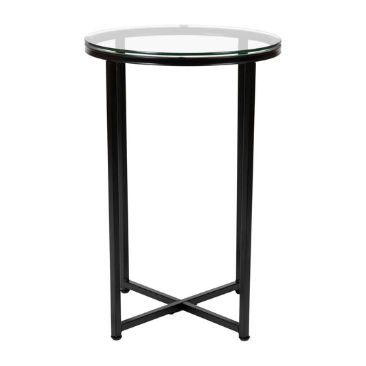 Greenwich Collection End Table - Modern Clear Glass Accent Table With Crisscross Matte Black Frame By Flash Furniture | End Tables | Modishstore