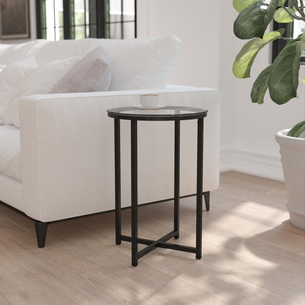 Greenwich Collection End Table - Modern Clear Glass Accent Table With Crisscross Matte Black Frame By Flash Furniture | End Tables | Modishstore - 2