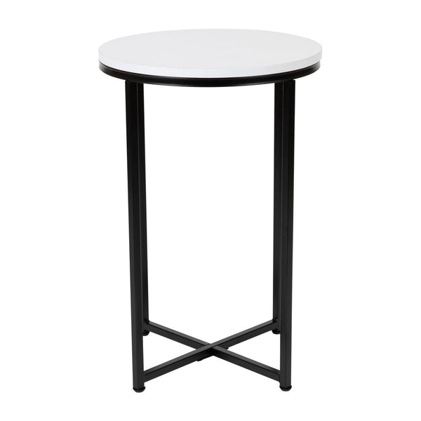 Hampstead Collection End Table - Modern White Finish Accent Table With Crisscross Matte Black Frame By Flash Furniture | End Tables | Modishstore