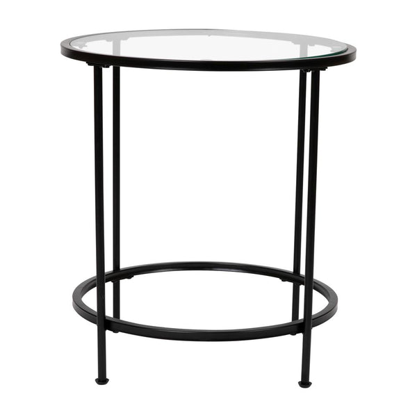 Astoria Collection Round End Table - Modern Clear Glass Accent Table With Matte Black Frame By Flash Furniture | End Tables | Modishstore