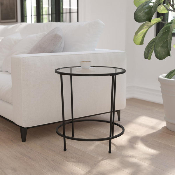 Astoria Collection Round End Table - Modern Clear Glass Accent Table With Matte Black Frame By Flash Furniture | End Tables | Modishstore - 2
