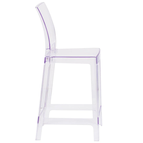 Ghost Counter Stool With Square Back In Transparent Crystal By Flash Furniture | Bar Stools | Modishstore - 2