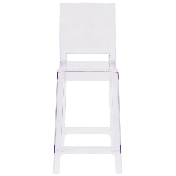 Ghost Counter Stool With Square Back In Transparent Crystal By Flash Furniture | Bar Stools | Modishstore - 4