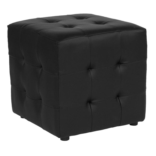 Grid Tufted Upholstered Cube Ottoman Pouf In Black Leathersoft By Flash Furniture | Ottomans | Modishstore